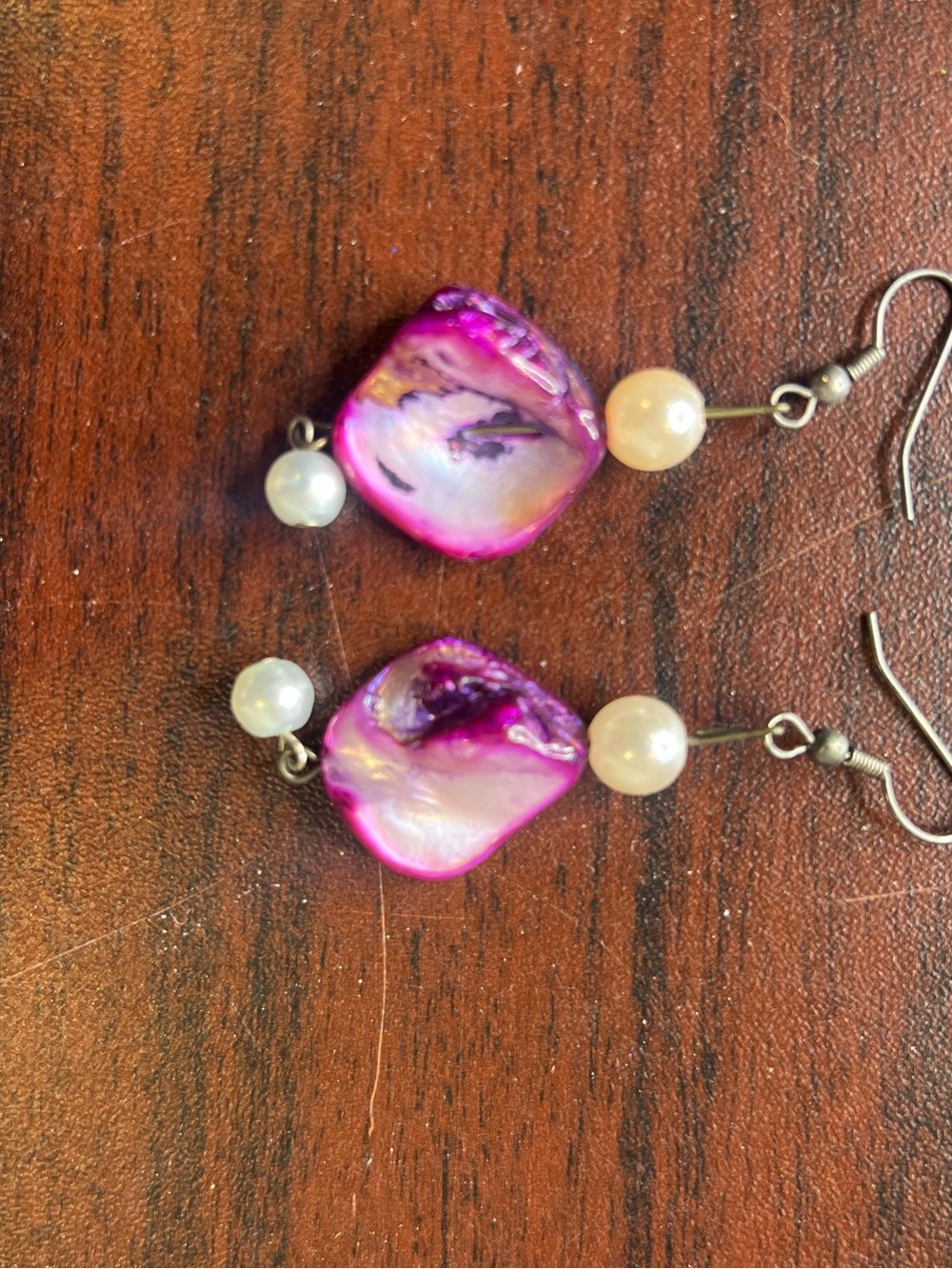 Pink Mother-of-Pearl Drop Earrings with Pearl Accents